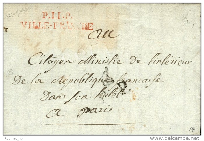 P.11.P. / VILLE-FRANCHE Rouge Sur Lettre Pour Paris. A L'arriv&eacute;e, Au Recto P.P. BONNET PHRYGIEN. 1800. - TB. - Sonstige & Ohne Zuordnung