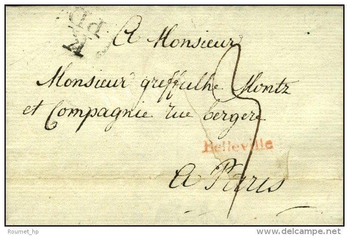 BELLEVILLE Rouge + K / PD Sur Lettre (l&eacute;g&egrave;re Restauration) Avec Texte Dat&eacute; 1793. - TB. - R. - 1701-1800: Vorläufer XVIII