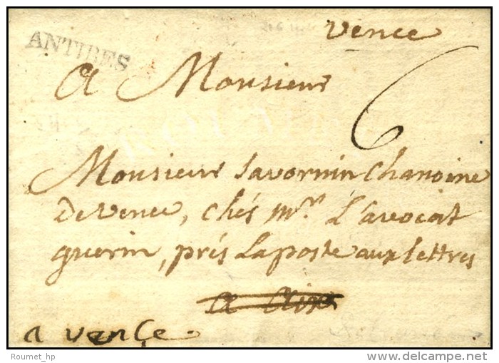 '' Vence '' (L. N&deg; 3) + ANTIBES Sur Lettre Avec Texte Dat&eacute; 1776. Au Verso DEB D'AIX Faible. - TB / SUP.... - 1701-1800: Vorläufer XVIII