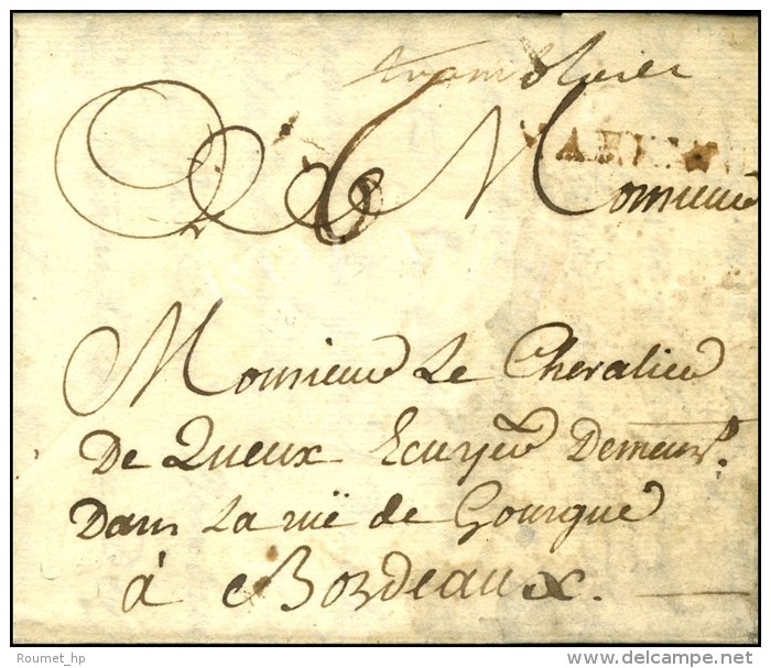 '' Tremblade '' (L. N&deg; 1) + MARENNES Sur Lettre Avec Texte Dat&eacute; 1763. - TB. - RR. - 1701-1800: Vorläufer XVIII