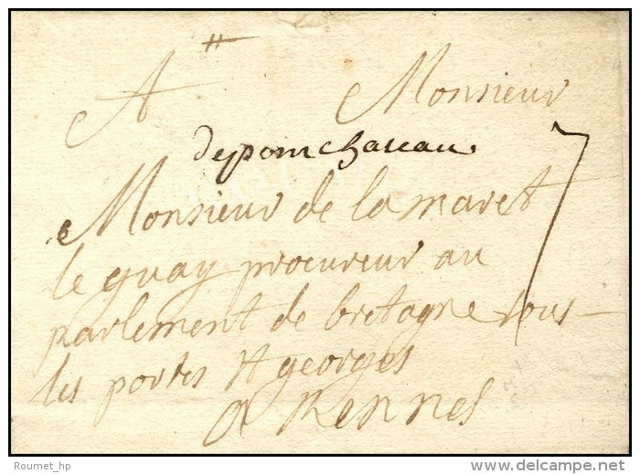 'Depom Chateau' Sur Lettre Avec Texte Dat&eacute; De 'Crossac'. 1743. (cote : 450). - TB / SUP. - 1701-1800: Vorläufer XVIII