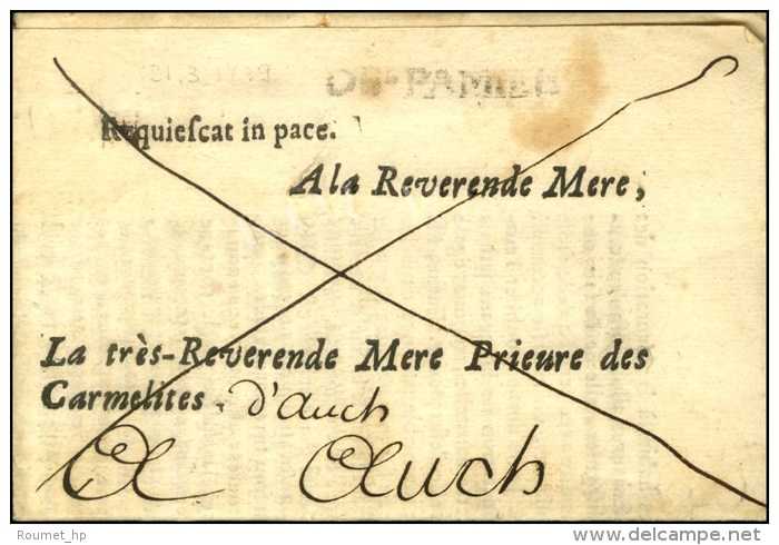 DE PAMIERS (L. N&deg; 2) Sur Lettre En Franchise Des Carm&eacute;lites Adress&eacute;e &agrave; Auch. 1739. - TB. - 1701-1800: Vorläufer XVIII