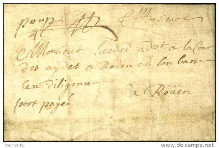 '' Port Paye '' Sur Lettre Avec Texte Dat&eacute; De Paris Pour Rouen. 1677. - TB. - R. - ....-1700: Vorläufer