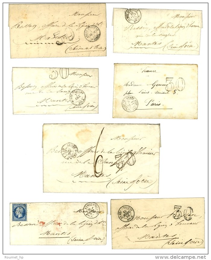 Lot De 6 Lettres Tax&eacute;es + 1 Affranchie De L'Arm&eacute;e D'Orient (6 Avec Texte Dont C&agrave;d Qer Gal, Bau... - Marques D'armée (avant 1900)