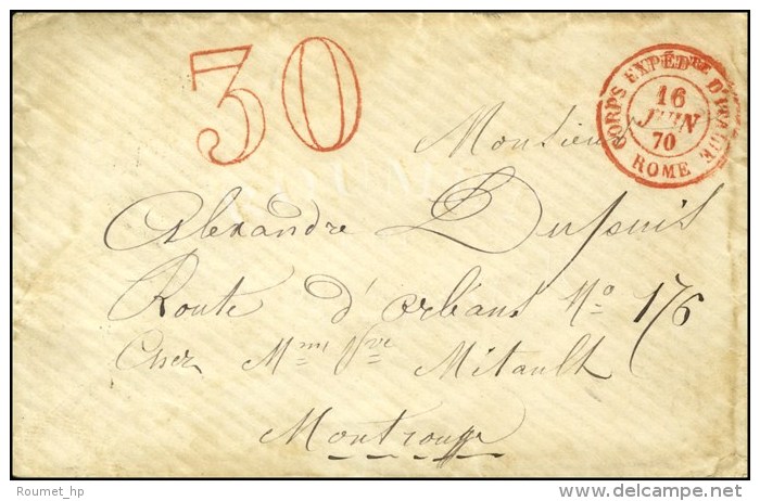 C&agrave;d Rouge CORPS EXPEDre D'ITALIE / ROME, Taxe 30 DT Rouge Sur Lettre Pour Montrouge. 1870. - TB / SUP. - R. - Army Postmarks (before 1900)