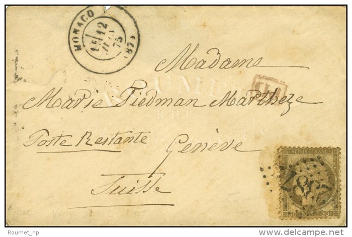 GC 2387 / N&deg; 56 C&agrave;d MONACO (87) Sur Lettre Adress&eacute;e &agrave; Gen&egrave;ve. 1875. - TB. - R. - Sonstige & Ohne Zuordnung