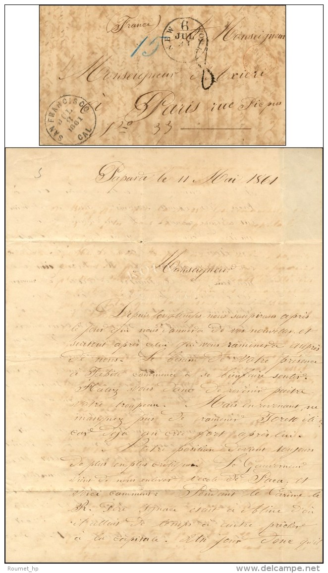 Lettre Avec Texte Dat&eacute; De '' Papara, Le 11 Mai 1861 '' Pour Paris. C&agrave;d SAN FRANCISCO 8 Juillet Et... - Sonstige & Ohne Zuordnung