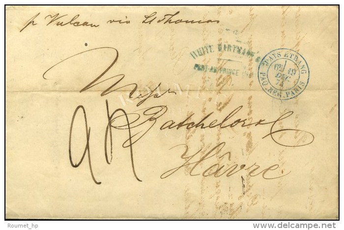 C&agrave;d Bleu PAYS ETRANG. / PAQ. REG. PARIS Sur Lettre De Port Au Prince Pour Le Havre, Taxe 24. 1874. - SUP. -... - Maritieme Post