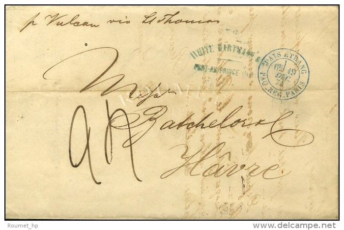 C&agrave;d Bleu PAYS ETRANG. / PAQ. REG. PARIS Sur Lettre De Port Au Prince Pour Le Havre, Taxe 24. 1874. - SUP. -... - Schiffspost