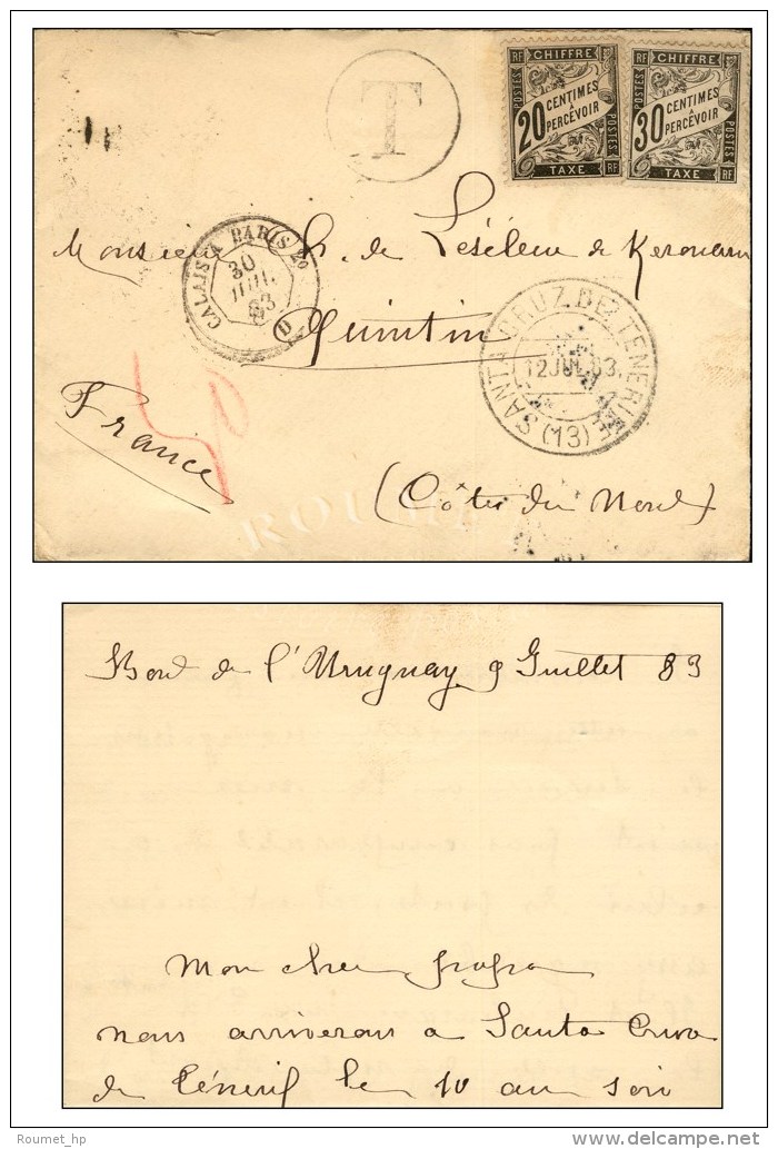 Lettre Avec Texte Dat&eacute; '' &agrave; Bord De L'Uruguay Le 9 Juillet 1889 ''. Au Recto, C&agrave;d SANTA CRUZ... - Maritieme Post