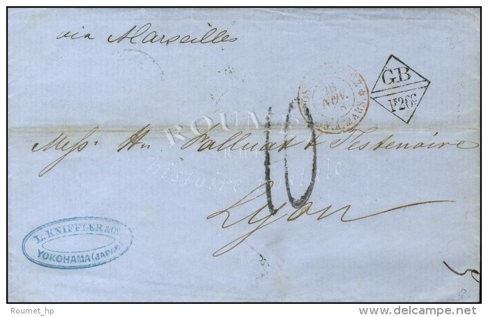 Lettre En Double Port Avec Texte Dat&eacute; De Yokohama Le 6 Octobre 1868 Pour Lyon, Au Recto Marque... - Maritieme Post