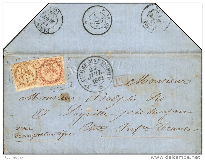 Losange / CG N&deg; 3 + 5 C&agrave;d ST PIERRE MARTINIQUE * Sur Lettre Pour La France, Au Verso Tr&egrave;s Rare... - Schiffspost