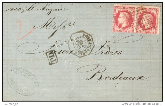 Ancre / N&deg; 32 Paire (1 Ex Pd) C&agrave;d Octo PORTO-CABELLO * Sur Lettre 2 Ports Pour Bordeaux. 1869. - TB. -... - Schiffspost