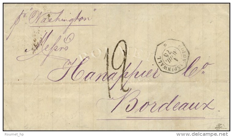 C&agrave;d Octo COLON-ASPINWALL * Sur Lettre Pour Bordeaux. Taxe Tampon 12. 1875. - TB / SUP. - R. - Schiffspost