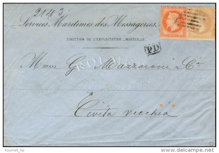 Grille / N&deg; 28 + N&deg; 31 Sur Lettre De Marseille Pour Civita Vecchia. 1870. - TB. - R. - Maritieme Post