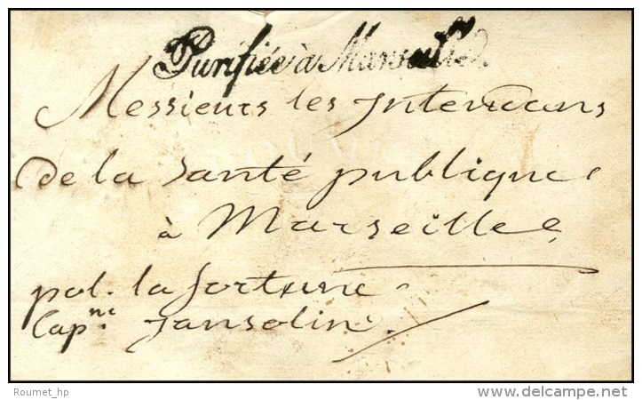 Lettre Avec Texte Dat&eacute; De Larnaca (Chypre) Le 28 Juin 1823 Pour Marseille, Au Verso Cachet Orn&eacute;... - Maritieme Post