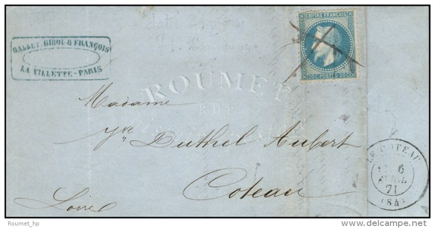 Lettre Avec Texte Dat&eacute; De Paris La Villette Le 31 Mars 1871 Pour Coteau (Loire), Plume / N&deg; 29... - Oorlog 1870