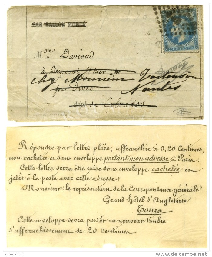 Lettre Avec Texte Dat&eacute; De Paris Le 17 Octobre 1870 Adress&eacute;e &agrave; Dives Par Un Passeur... - Krieg 1870