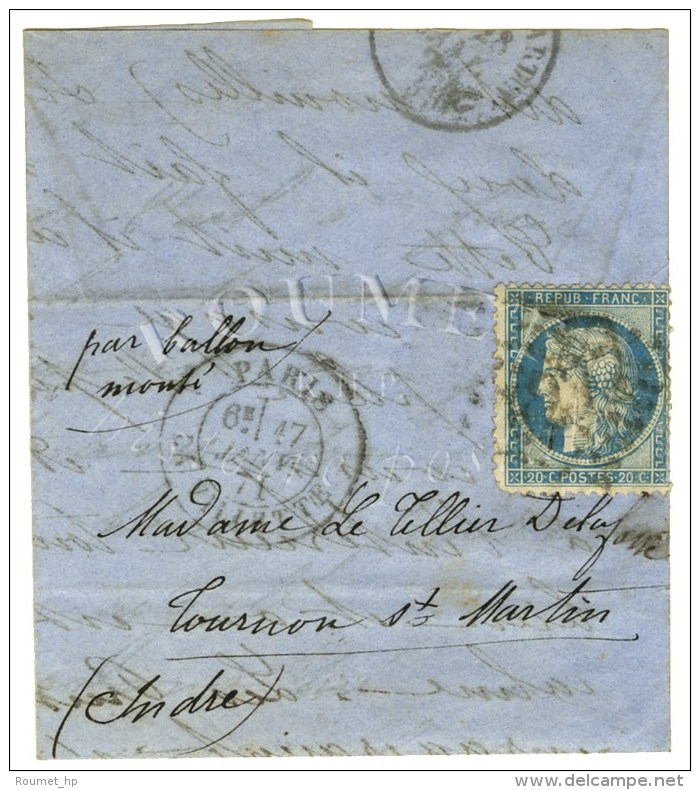 GC 4277 / N&deg; 37 C&agrave;d PARIS / LA VILLETTE 17 JANV. 71 Sur Lettre Pour Tournon St Martin. Au Verso,... - Krieg 1870