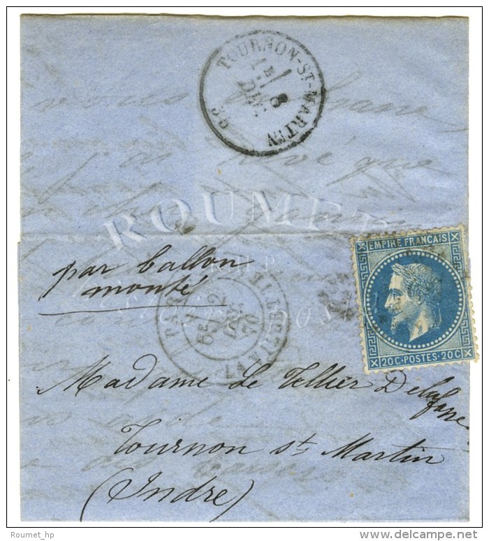 GC 4277 / N&deg; 29 C&agrave;d PARIS / LA VILLETTE 2 DEC. 70 Sur Lettre Pour Tournon St Martin. Au Verso,... - Krieg 1870