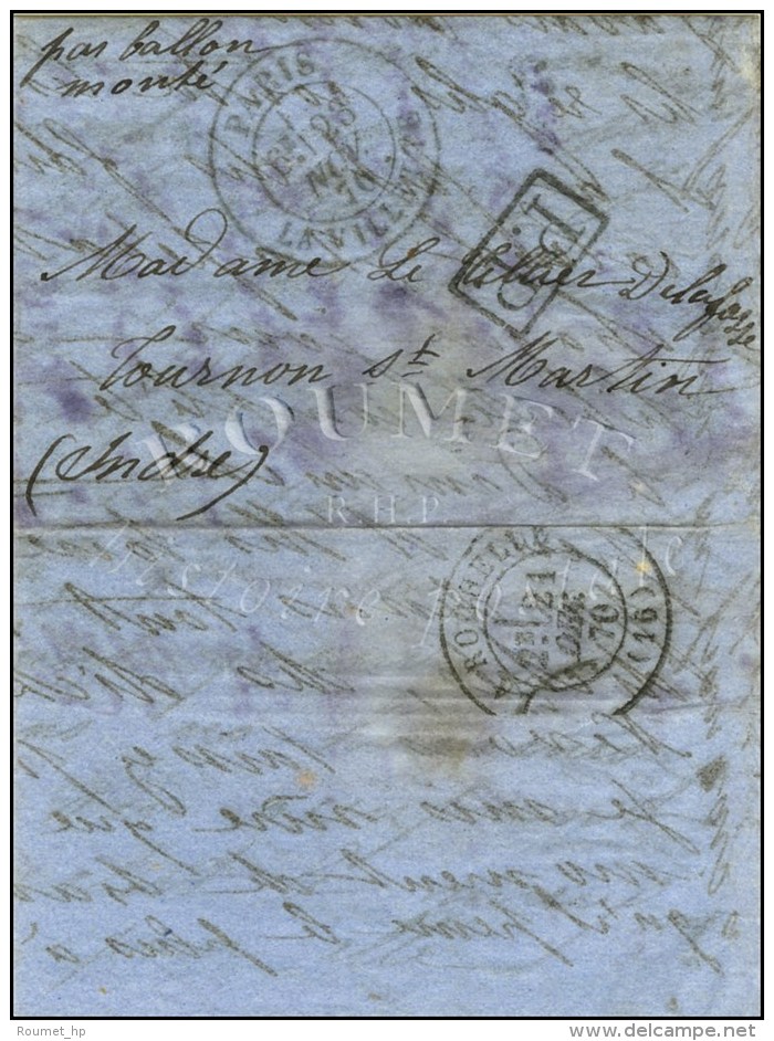 C&agrave;d PARIS / LA VILLETTE 23 NOV. 70 + P.P. (timbre Tomb&eacute; Par Immersion) Sur Lettre Pour Tournon St... - Krieg 1870