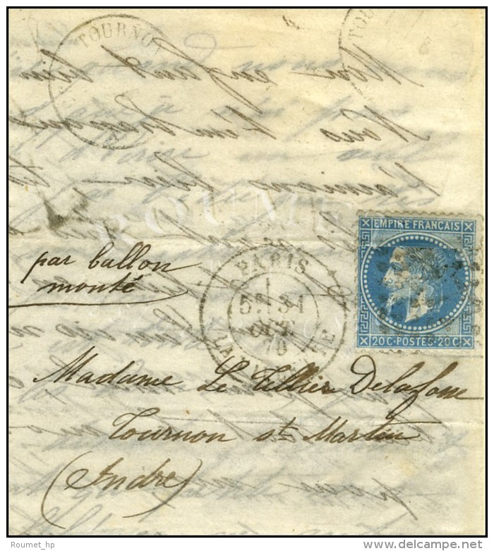 GC 4277 / N&deg; 29 (pli) C&agrave;d PARIS / LA VILLETTE 31 OCT. 70 Sur Lettre Pour Tournon St Martin. Au Verso,... - Guerra Del 1870