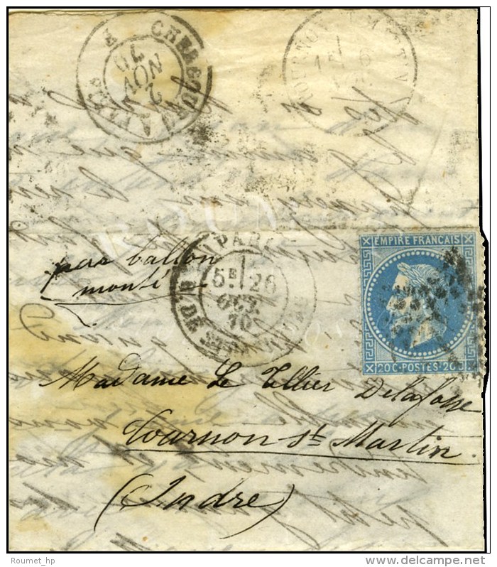 Etoile 14 / N&deg; 29 C&agrave;d PARIS / R. DE STRASBOURG 26 OCT. 70 Sur Lettre Adress&eacute;e &agrave; Tournon St... - Krieg 1870