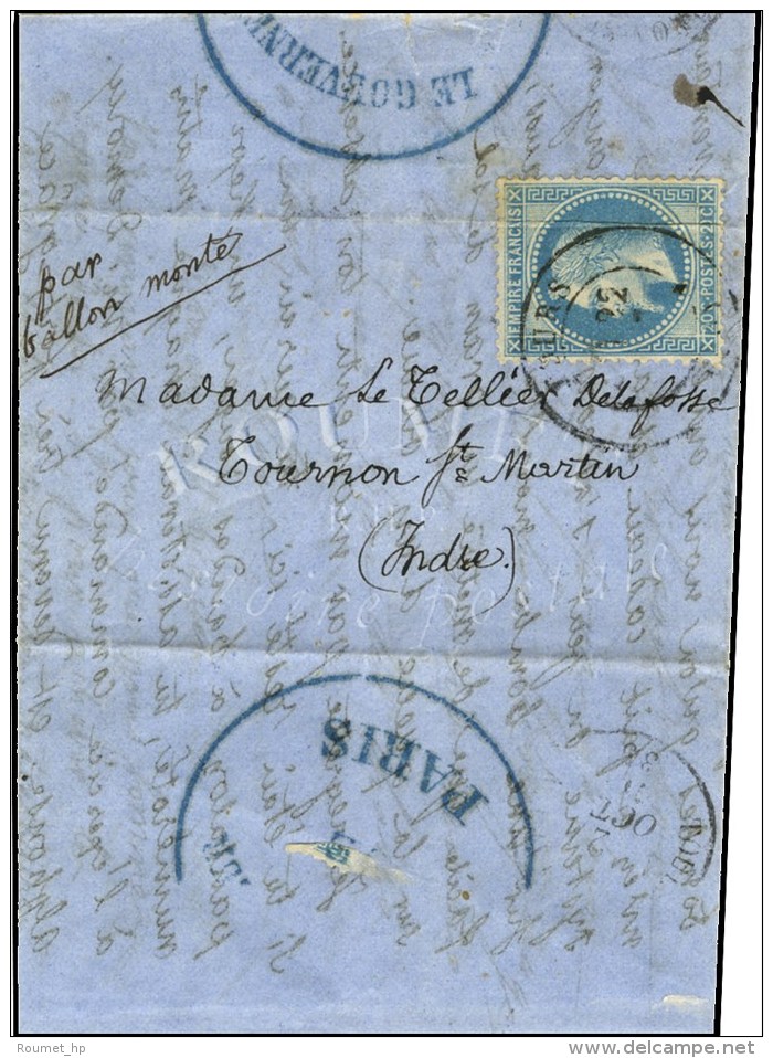 Lettre Avec Texte Dat&eacute; De Paris Le 18 Octobre &agrave; Midi Pour Tournon St Martin. C&agrave;d TOURS (36) 22... - War 1870