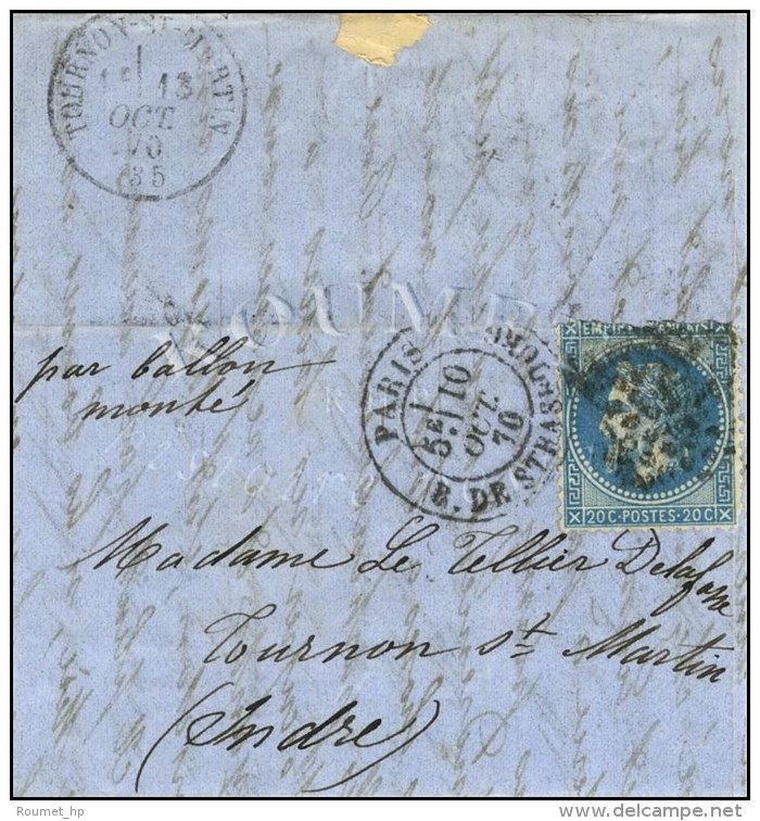 Etoile 14 / N&deg; 29 C&agrave;d PARIS / R. DE STRASBOURG 10 OCT. 70 Sur Lettre Adress&eacute;e &agrave; Tournon St... - Krieg 1870