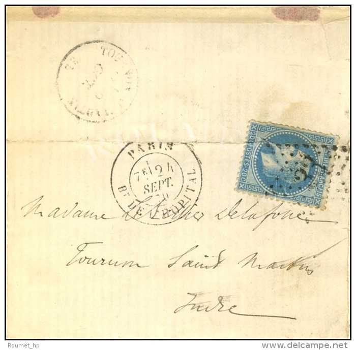 Etoile 33 / N&deg; 29 (pli) C&agrave;d PARIS / BT DE L'HOPITAL 24 SEPT. 70 Sur Lettre Pour Tournon St Martin. Au... - Guerre De 1870