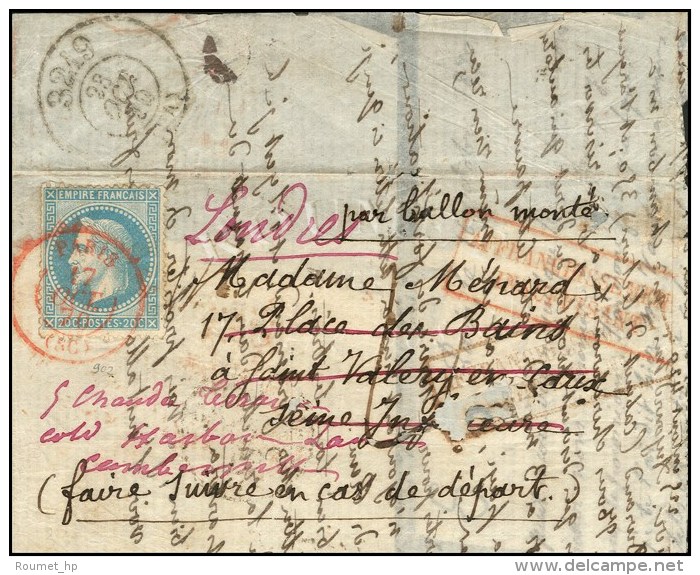 C&agrave;d Rouge PARIS (SC) 17 OCT. 70 / N&deg; 29 Sur Lettre Pour St Valery En Caux... - Oorlog 1870