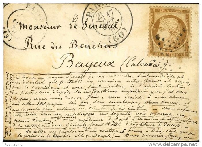 Etoile / N&deg; 36 C&agrave;d PARIS (60) 17 OCT. 70 Sur Carte Pour Bayeux Avec Superbe Texte Au Recto Mentionnant... - Krieg 1870
