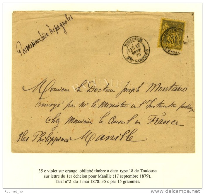 C&agrave;d TOULOUSE / N&deg; 93 Sur Lettre Pour Manille. 1879. - TB / SUP. - R. - Sonstige & Ohne Zuordnung