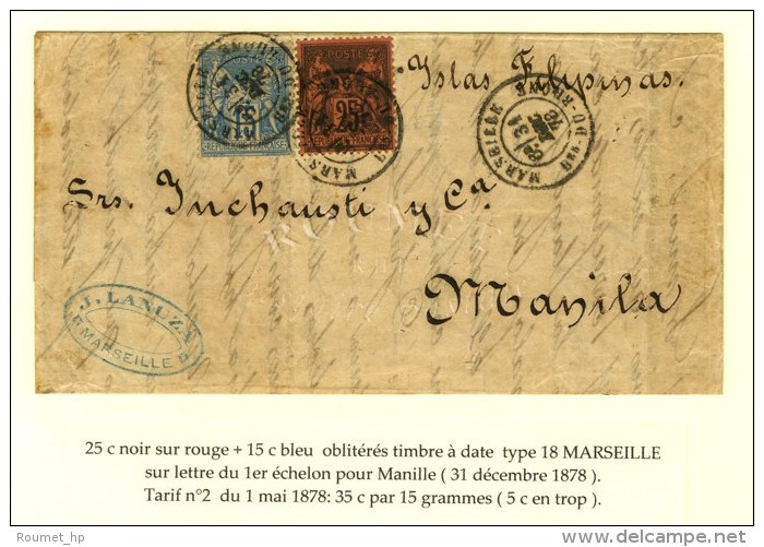 C&agrave;d MARSEILLE / N&deg; 90 + 91 Sur Lettre Pour Manille. 1878. - SUP. - R. - Sonstige & Ohne Zuordnung