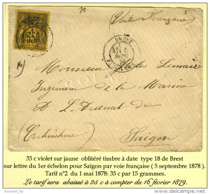 C&agrave;d BREST / FINISTERE / N&deg; 93 Sur Lettre Adress&eacute;e &agrave; Saigon. 1878. - TB / SUP. - R. - Sonstige & Ohne Zuordnung