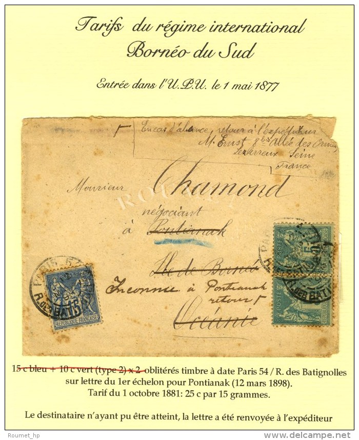 C&agrave;d PARIS 54 / R. DES BATIGNOLLES / N&deg; 75 (2) + 90 Sur Lettre Adress&eacute;e &agrave; Pontianak... - Andere & Zonder Classificatie