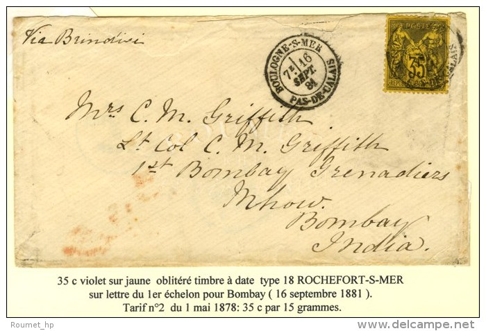 C&agrave;d T 18 BOULOGNE-S-MER / PAS-DE-CALAIS / N&deg; 93 Sur Lettre Pour Bombay. 1881. - TB / SUP. - Sonstige & Ohne Zuordnung