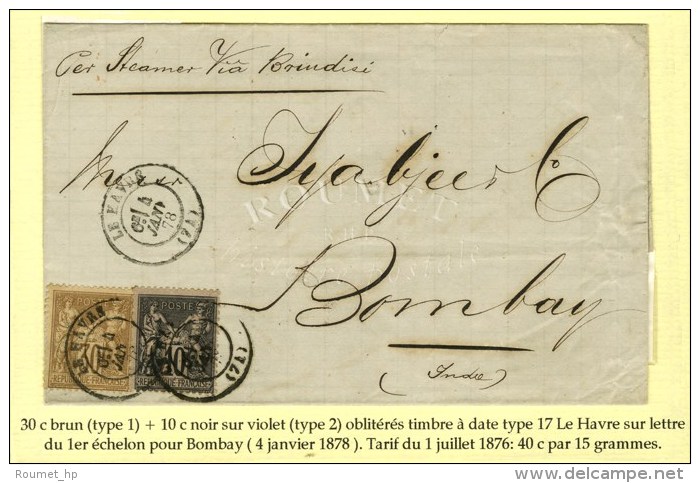 C&agrave;d LE HAVRE (74) / N&deg; 69 + 89 Sur Lettre Pour Bombay. 1878. - TB / SUP. - Autres & Non Classés