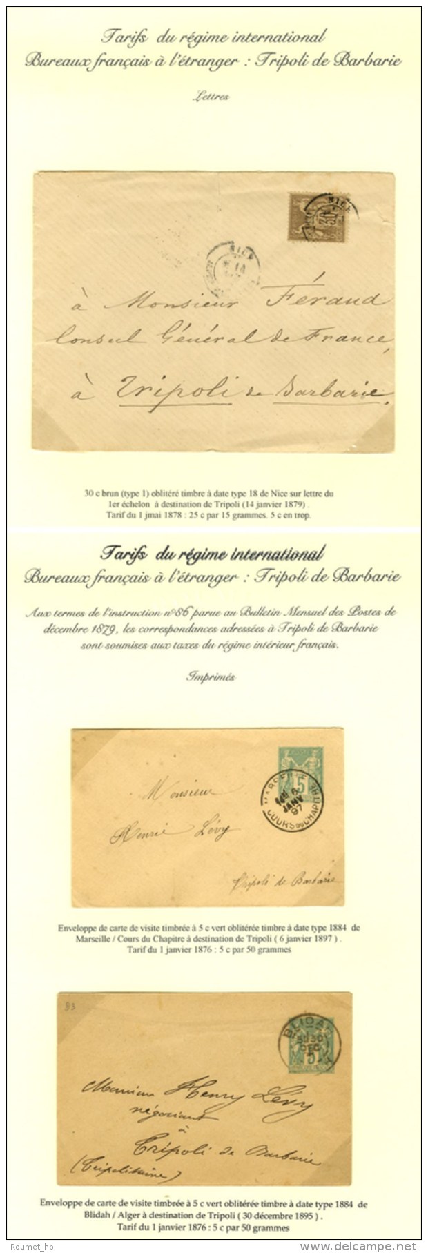 Lot De 3 Lettres Pour Tripoli De Barbarie. - TB. - Sonstige & Ohne Zuordnung