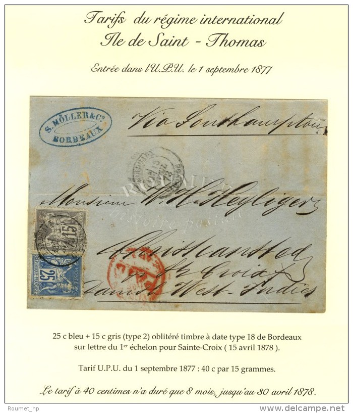 C&agrave;d BORDEAUX / GIRONDE / N&deg; 77 + 78 Sur Lettre Pour Ste Croix. 1878. - TB. - R. - Autres & Non Classés