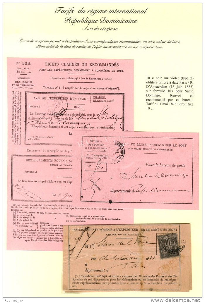C&agrave;d PARIS / R. D'AMSTERDAM / N&deg; 89 Sur Avis De R&eacute;ception Pour Santo Domingo. 1885. - TB. - R. - Sonstige & Ohne Zuordnung