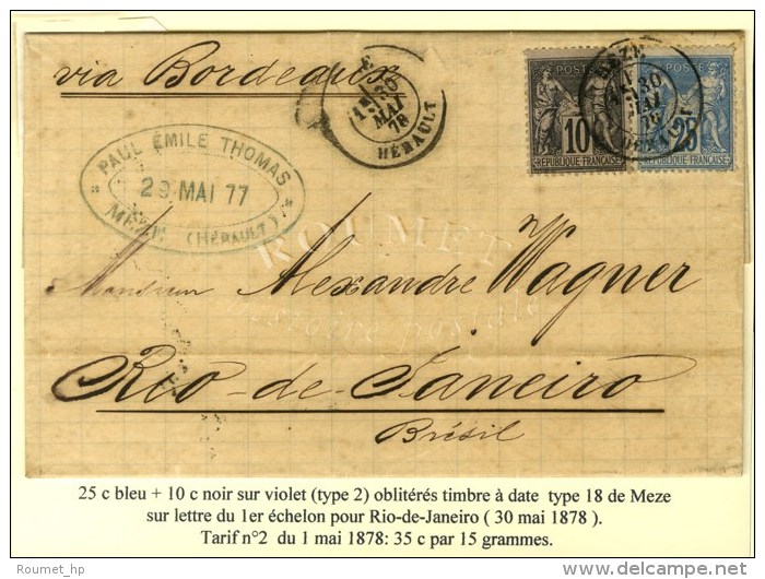 C&agrave;d MEZE / HERAULT / N&deg; 89 + 79 Sur Lettre Pour Rio De Janeiro. 1879. - TB / SUP. - Sonstige & Ohne Zuordnung