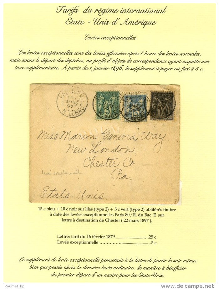C&agrave;d De Lev. Exp. PARIS 80 / R. DU BAC E / N&deg; 75 + 89 + 90 Sur Lettre Pour Chester. 1897. - TB. - R. - Sonstige & Ohne Zuordnung