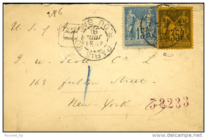 C&agrave;d PARIS / R. DU BAC / N&deg; 90 + 93 Sur Lettre Recommand&eacute;e Pour New York. 1891. - TB / SUP. - R. - Sonstige & Ohne Zuordnung