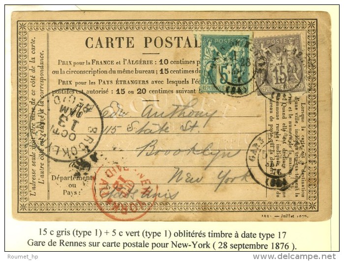 C&agrave;d GARE DE RENNES (34) / N&deg; 64 + 66 Sur Carte Pour New York. C&agrave;d D'arriv&eacute;e BROOKLYN Au... - Andere & Zonder Classificatie