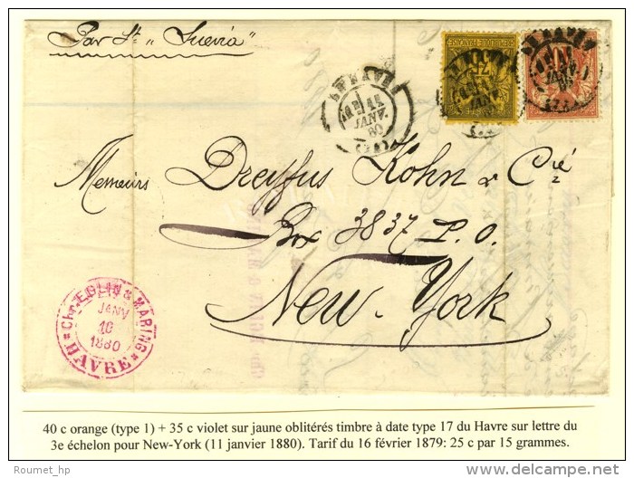 C&agrave;d LE HAVRE (74) / N&deg; 70 + 93 Sur Lettre 3 Ports Pour New York. 1880. - TB. - R. - Sonstige & Ohne Zuordnung