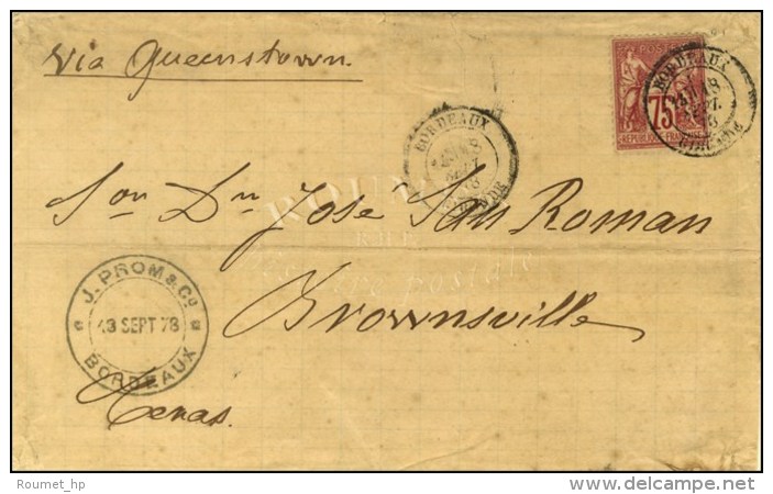 C&agrave;d BORDEAUX / GIRONDE / N&deg; 71 Sur Lettre 2 Ports Pour Brownsville (Texas). 1878. - TB. - Sonstige & Ohne Zuordnung