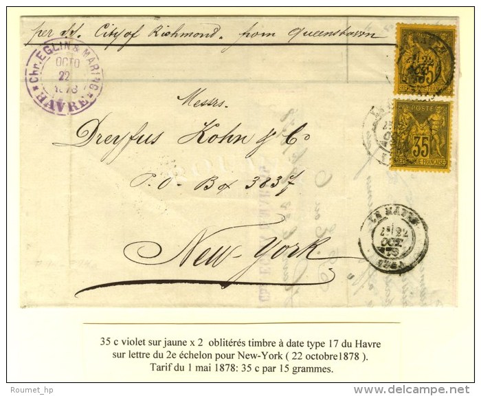 C&agrave;d LE HAVRE (74) / N&deg; 93 (2) Sur Lettre 2 Ports Pour New York. 1878. - TB. - R. - Autres & Non Classés