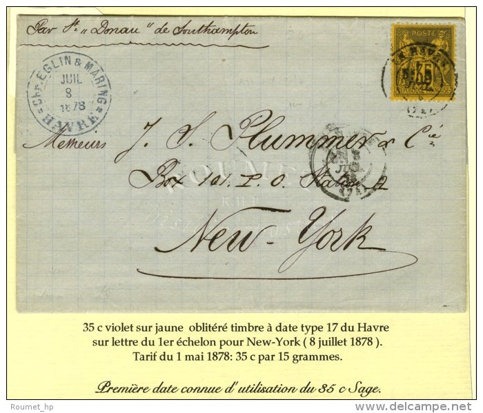 C&agrave;d LE HAVRE (74) / N&deg; 93 8 JUIL. 78 Sur Lettre Pour New York, 1&egrave;re Date D'utilisation Du 35c... - Sonstige & Ohne Zuordnung