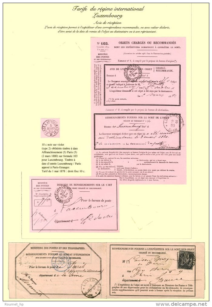 C&agrave;d (5) AFFRANCHISSEMENT (5) / PARIS / N&deg; 89 Sur Avis De R&eacute;ception Pour Le Luxembourg. 1880. -... - Autres & Non Classés